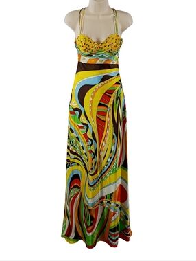Dave & Johnny Yellow Multi-Color Printed Maxi Dress
